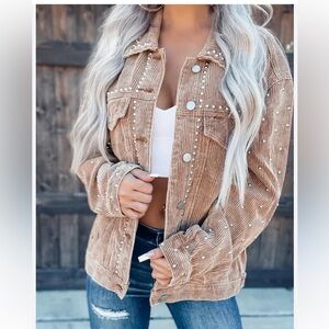 POL Tan Corduroy Studded Jacket